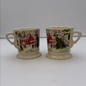 SQUARE NEST WINTER SCENE COFFEE 16 OZ MUGS 2004 Set of 2